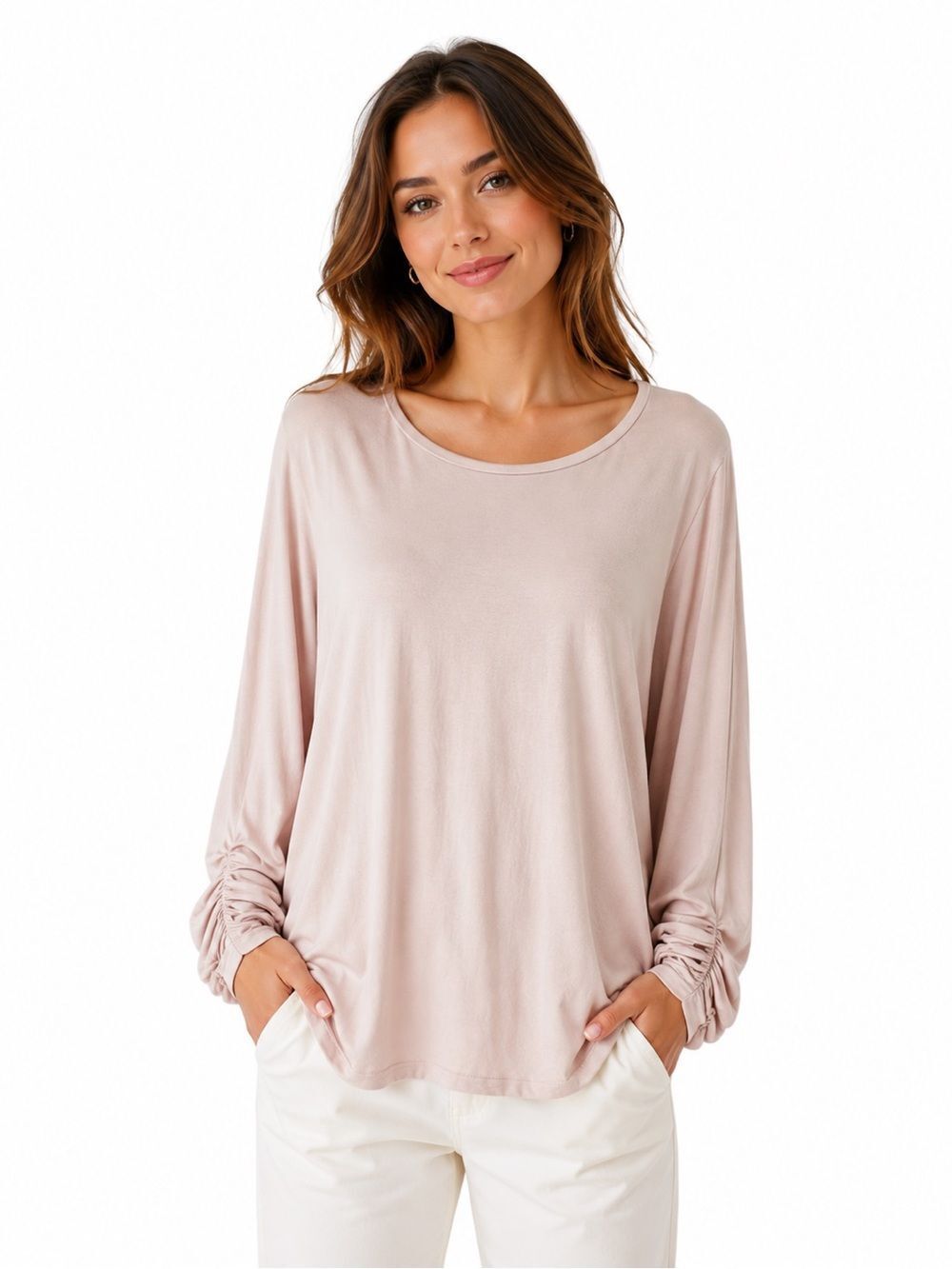 Colleen Lopez Light Pink Long Sleeve Ruched Cuff Tee SZ 2X